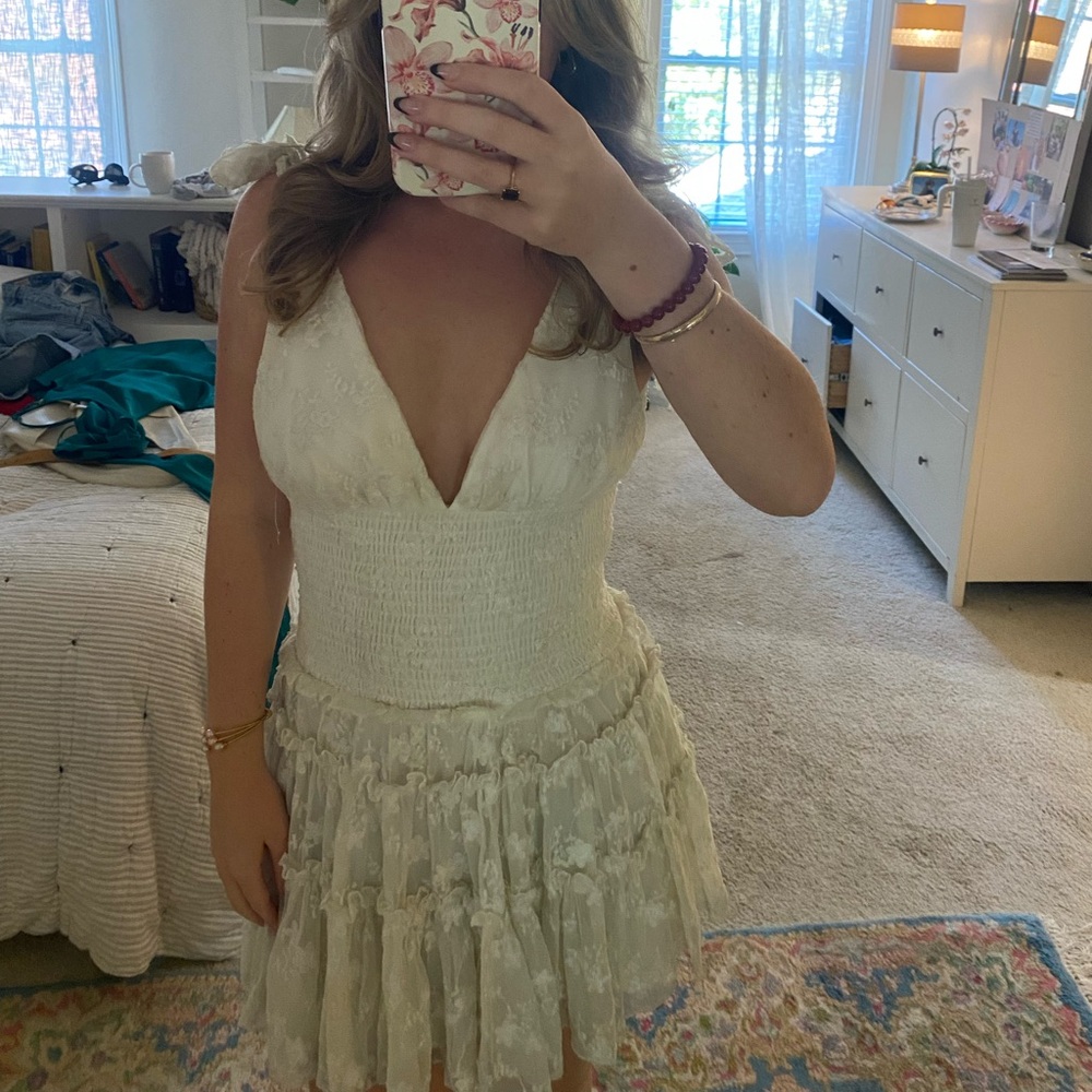 REVOLVE Cream Lace Mini Dress